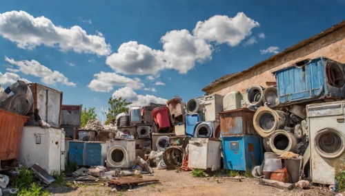 Symbolism, large junkyard with household appliances, scrap metal, AI-generated, AI-generated, AI