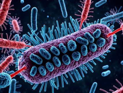 Three dimensional render of a tuberculosis bacteria in an organism, AI generated