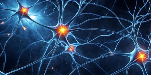 Visualization of neurons firing neurotransmitters in the synaptic gap, AI generated