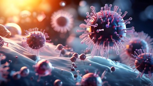 3d illustration of bacteria molecule in the backdrop conception of the humane immune system, AI