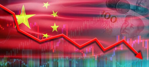 Financial fall of the Chinese economy on financial graph. China financial crisis on economic graph,