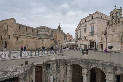 Piazza Vittorio Veneto with the Church of St Dominic and the Church of the Holy Spirit, Matera