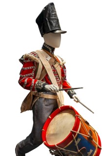 British uniform and drum of the Royal Welch Fusiliers used during 1815 Battle of Waterloo, last