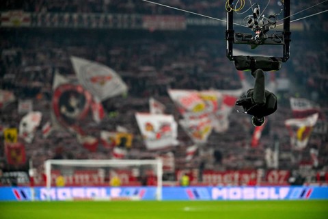 Spidercam, rope camera, special camera for bird's eye view in stadiums, behind Cannstatter Kurve,