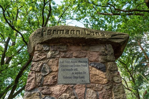 Monument at the grave of the heath poet Hermann Löns, in the Tietlinger Wacholderhain, near Bad