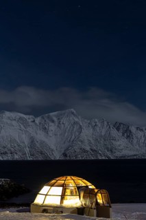 Hotel, Igloo, Lyngen North, moonlight, night shot, snow, Lyngen Alps, Norway, Europe