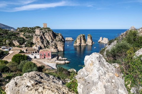 Tonnara di Scopello, historic tuna fishing site in the picturesque rocky bay of Scopello, Sicily,