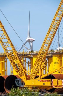 Transhipment centre for offshore wind turbines, which are transported here by the manufacturer and