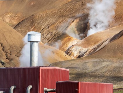 Krafla power plant, pipelines, geothermal energy, Myvatn region, Iceland, Europe