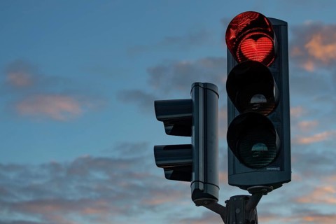 Traffic light with red heart, Akureyri, Eyjafjörður, Iceland, Europe