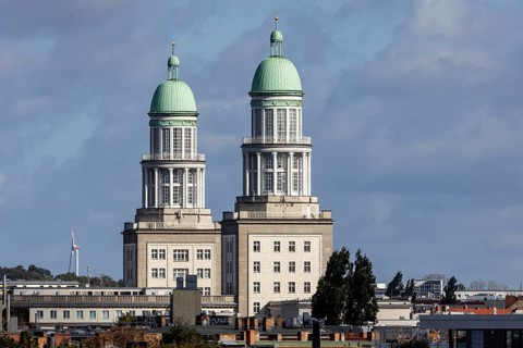 Towers at the Frankfurter Tor. The striking towers are part of the architectural ensemble of