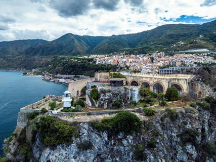 Scilla from a drone, Calabria, Italy, Europe