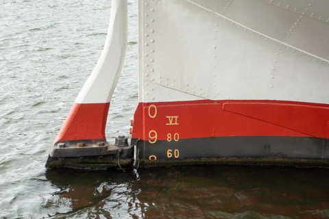 Red and white hull with waterline, Schulschiff Deutschland, Bremerhaven, Germany, Europe