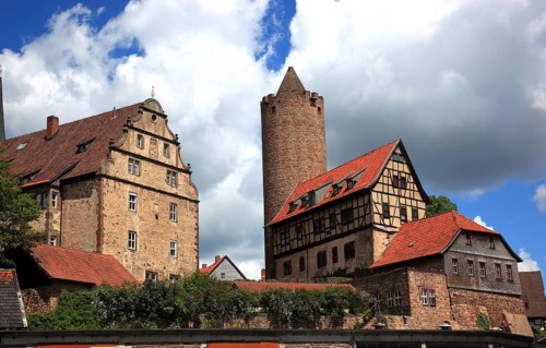 Hinterburg Castle, Hinterturm Tower and the Count's Forester's House, Schlitz, small town in the