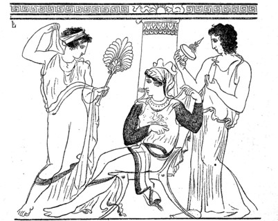 Greek family life in the Hellenic culture in ancient Greece, depiction on a funerary monument,