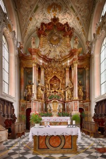 Interior view, high altar with miraculous image in the centre, pilgrimage church Parish Church of