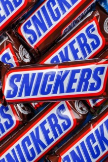 Snickers bar chocolate bar from Mars Inc. as background