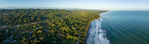 Aerial view, view of Cahuita National Park, coast and coastal landscape with forest, Cahuita,