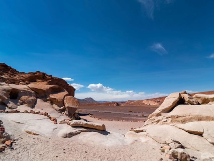 Rock formations at the ancient petroglyphs in the Atacama Desert, Chile, South America