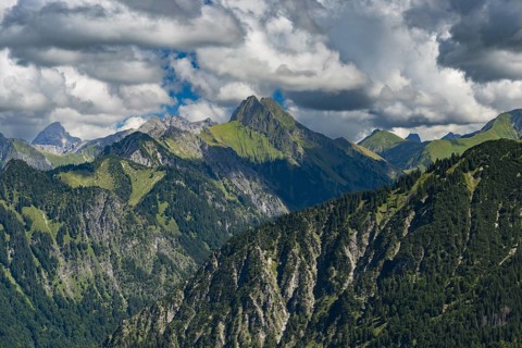 Mountain panorama from Söllereck to Höfats, 2259m, Allgäu Alps, Allgäu, Bavaria, Germany, Europe