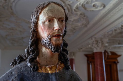 Palmesel wooden figure around 1880, Christ detail, Dominican convent Wettenhausen, Swabia, Bavaria,