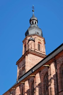 Heidelberg, Germany, June 28th 2024: Tower of most famous church in Heidelberg, Germany, Church of