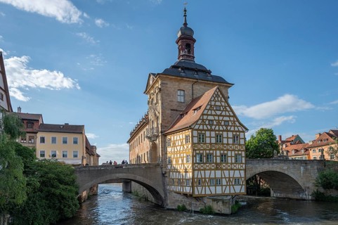Old Town Hall, built in the Regnitz in 1467, Upper Bridge, Bamberg, Upper Franconia, Bavaria,