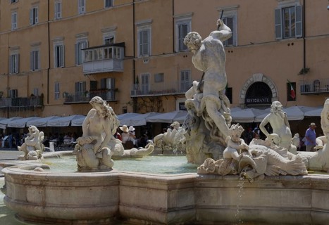 Fountain of Neptune, Fontana del Nettuno, one of the three fountains in Piazza Navona, Rome, Italy,