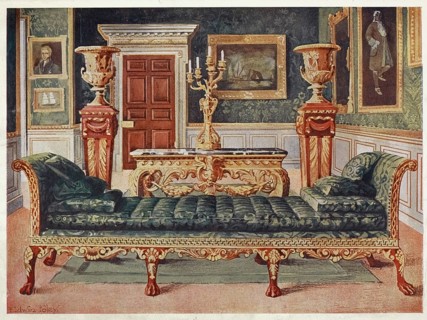 Furniture at the turn of the century 1900, Mahogany and gilt Georgian suite in the gallery and