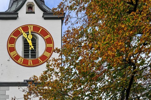 Church clock five to twelve