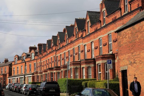 Red brick row of terraced housing, Ranelagh district, city of Dublin, Ireland, Irish Republic,