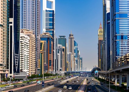 Dubai, Downtown skyscrapers and Sheik Zayed Road, United Arab Emirates, Middle East, Asia