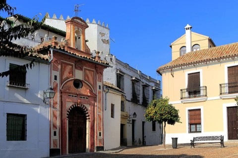 Attractive historic doorway and buildings in old inner city, Cordoba, Spain, Europe