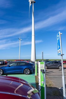Electric car fast charging station, from the Dutch provider PowerGo, in the ferry harbour of