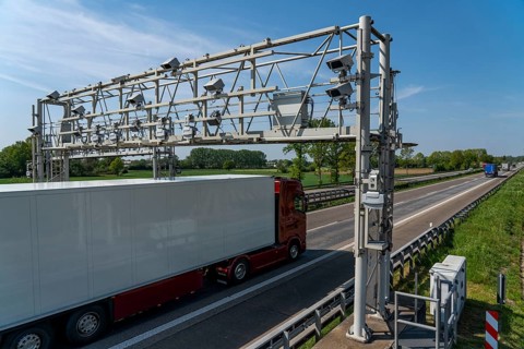 Toll bridge, for collecting motorway tolls, on the A3 motorway near Hamminkeln, Lower Rhine, North