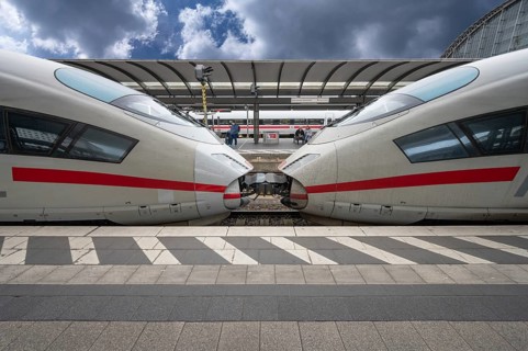 Two Intercity trains ICEs coupled together, Nuremberg main station, Central Franconia Bavaria,