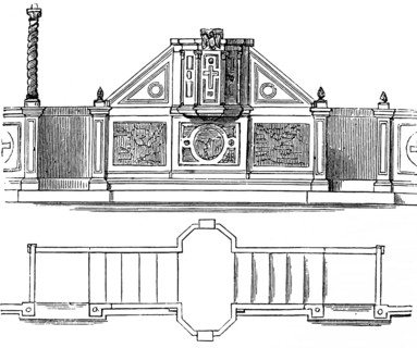 Early Christian ambo, early Christian architecture, gallery above aisle, wooden construction,