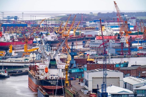 Shipyards in the overseas harbour of Bremerhaven, Bremen, Germany, Europe