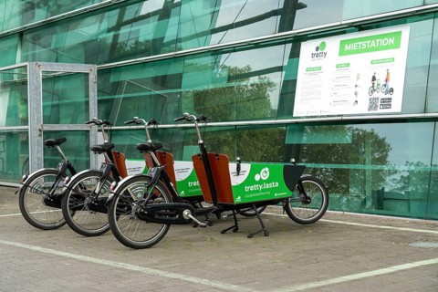Rental station for cargo bikes, in Münster, North Rhine-Westphalia, GermanyRental station for cargo