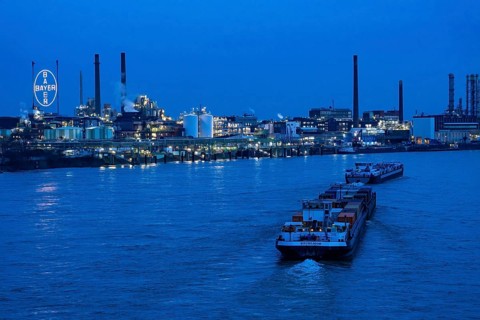 Backdrop of Chempark Leverkusen, Bayer Leverkusen, chemical park, chemical plant, river Rhine,