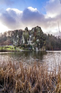 The Externsteine, a sandstone rock formation, Wiembecketeich, in the Teutoburg Forest, near