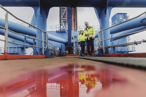 (R-L) Patrick Krawutschke, Managing Director of Container Terminal Altenwerder, and Annalena
