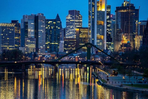 Skyline of Frankfurt am Main, skyscrapers, business and banking district in the city centre, bank