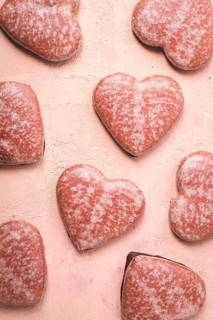 Food wallpaper, chocolate glazed gingerbread, heart-shaped, top view, no people