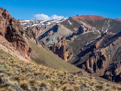 Colorful rock formations in the Valle Lunar, section of the Jeinimeni National Park, Patagonia,