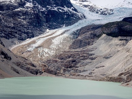 Calluqueo glacier tongue and glacial lake, near Cochrane, Patagonia, Chile, South America