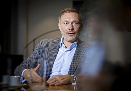 Christian Lindner (FDP), Federal Minister of Finance, recorded during an interview in his office at