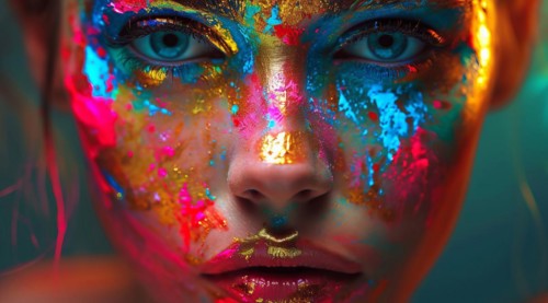 Close-up of glamorous model with bold makeup on the face, AI generated