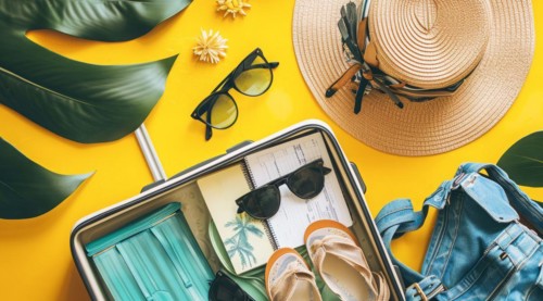 Going on beach vacation and making holiday plans, packing and purchasing tickets for dream