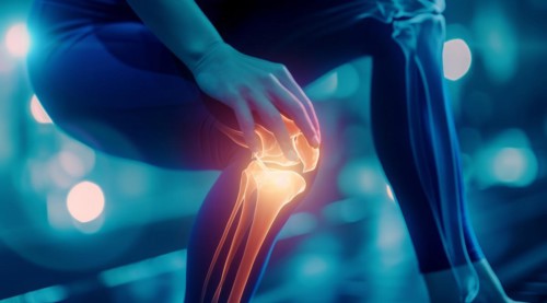 Knee pain and joint inflammation, rheumatism and osteoarthritis concept, AI generated